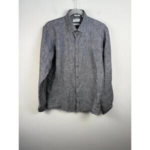 Wills Huckberry Linen‎ Shirt 15 3/4 Button Up Lightweight Long Sleeve Gray